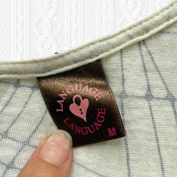 Y2K Language Archival Asymmetrical Mesh Trim Top - Picture 2 of 4